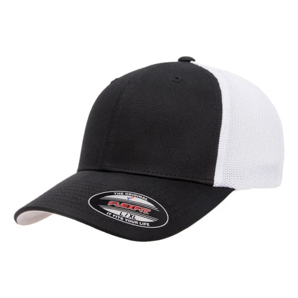 Black trucker cap with white mesh back
