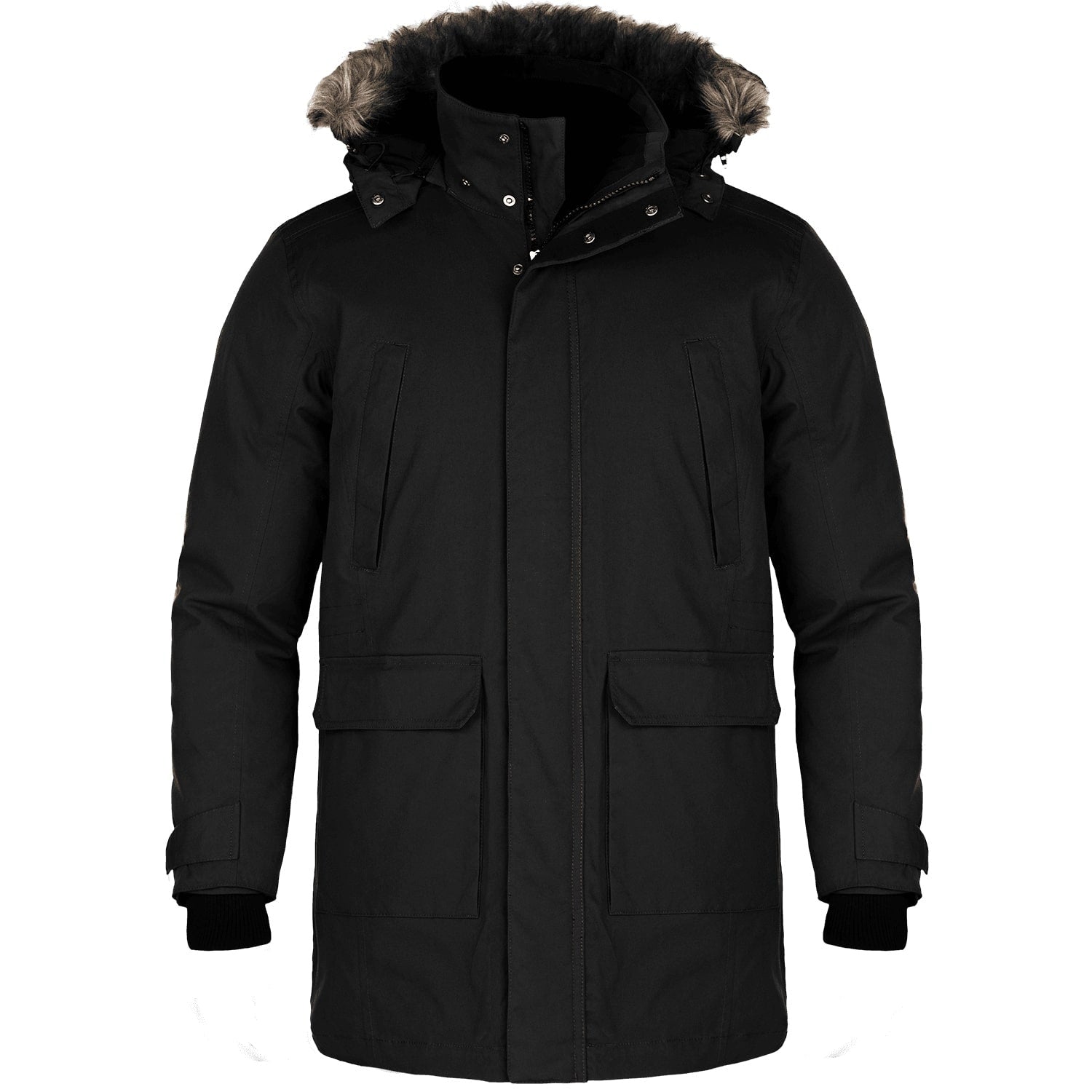 Black Parka with Faux Fur Trim