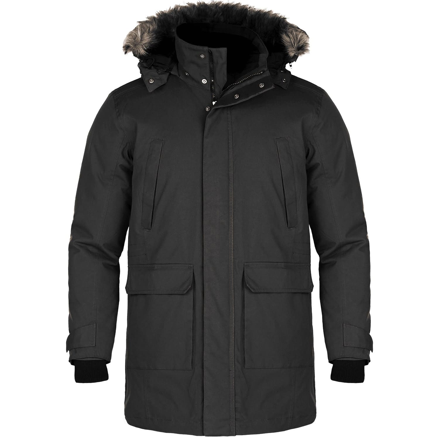 Gunmetal Grey Parka with Faux Fur Trim