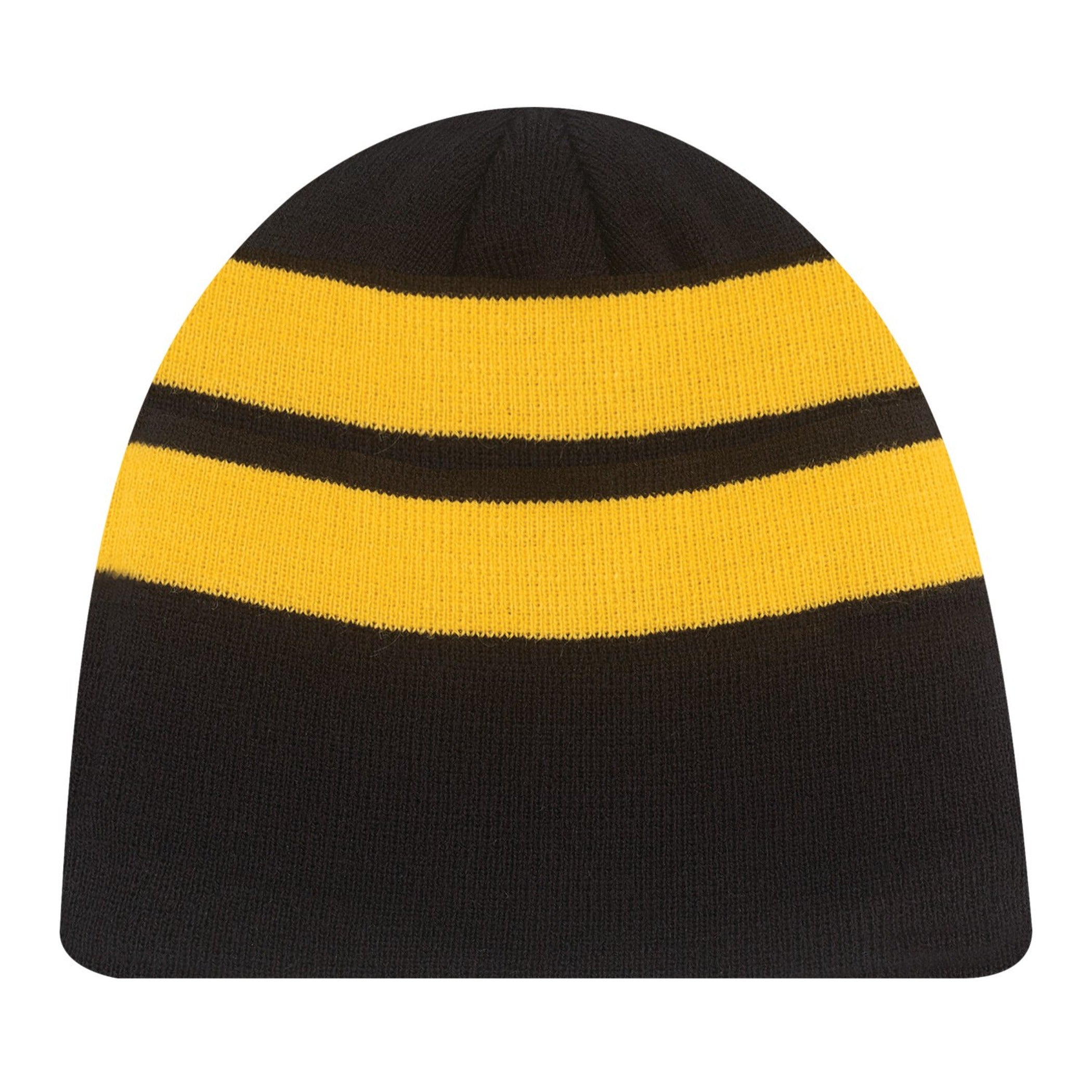 black and gold striped beanie