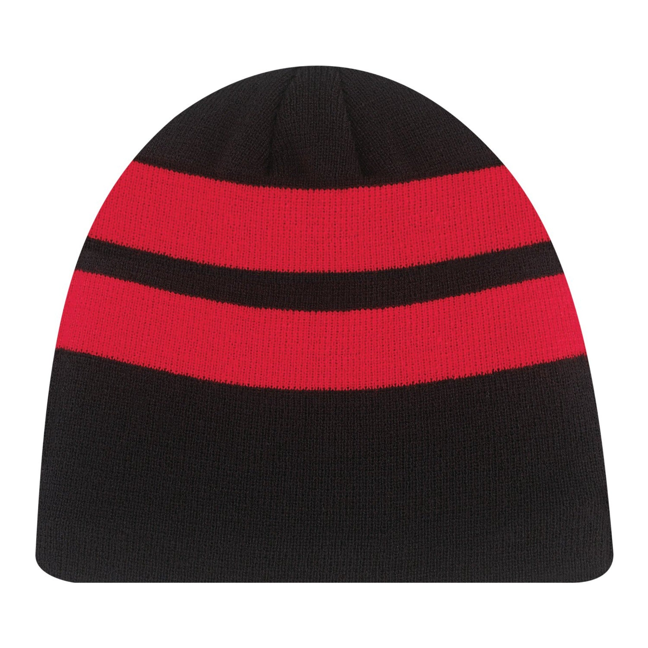 black and red striped beanie