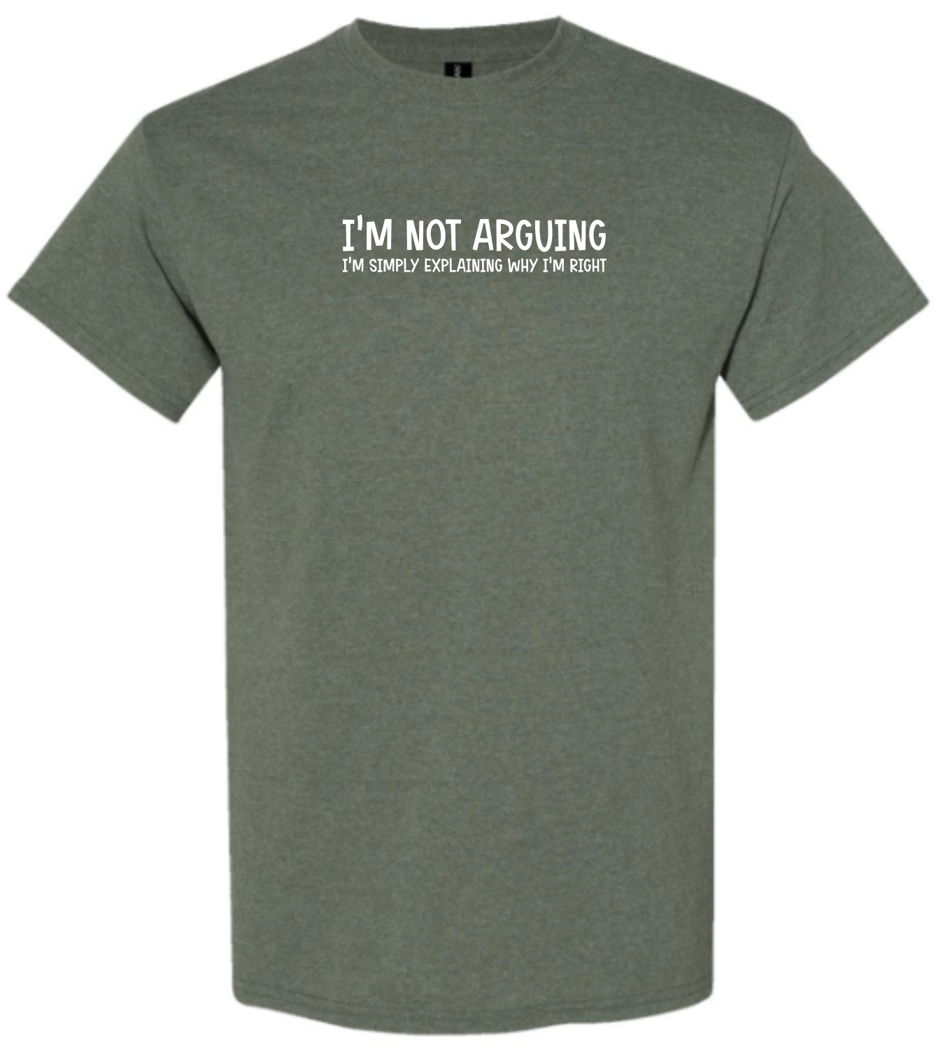 Green t-shirt with white text 