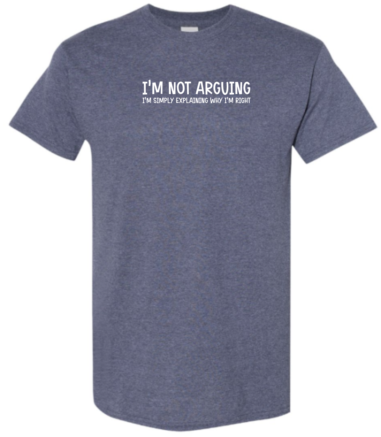 Blue t-shirt with white text 