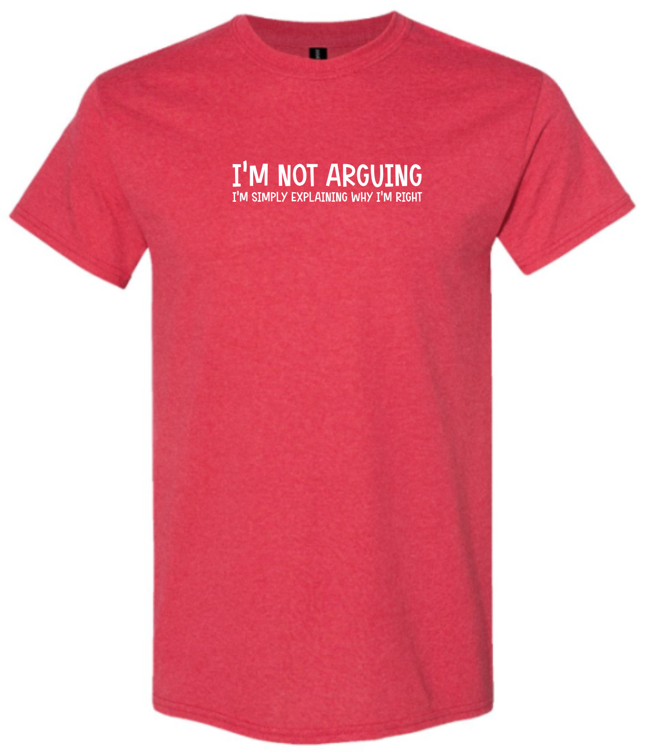 Red t-shirt with white text 