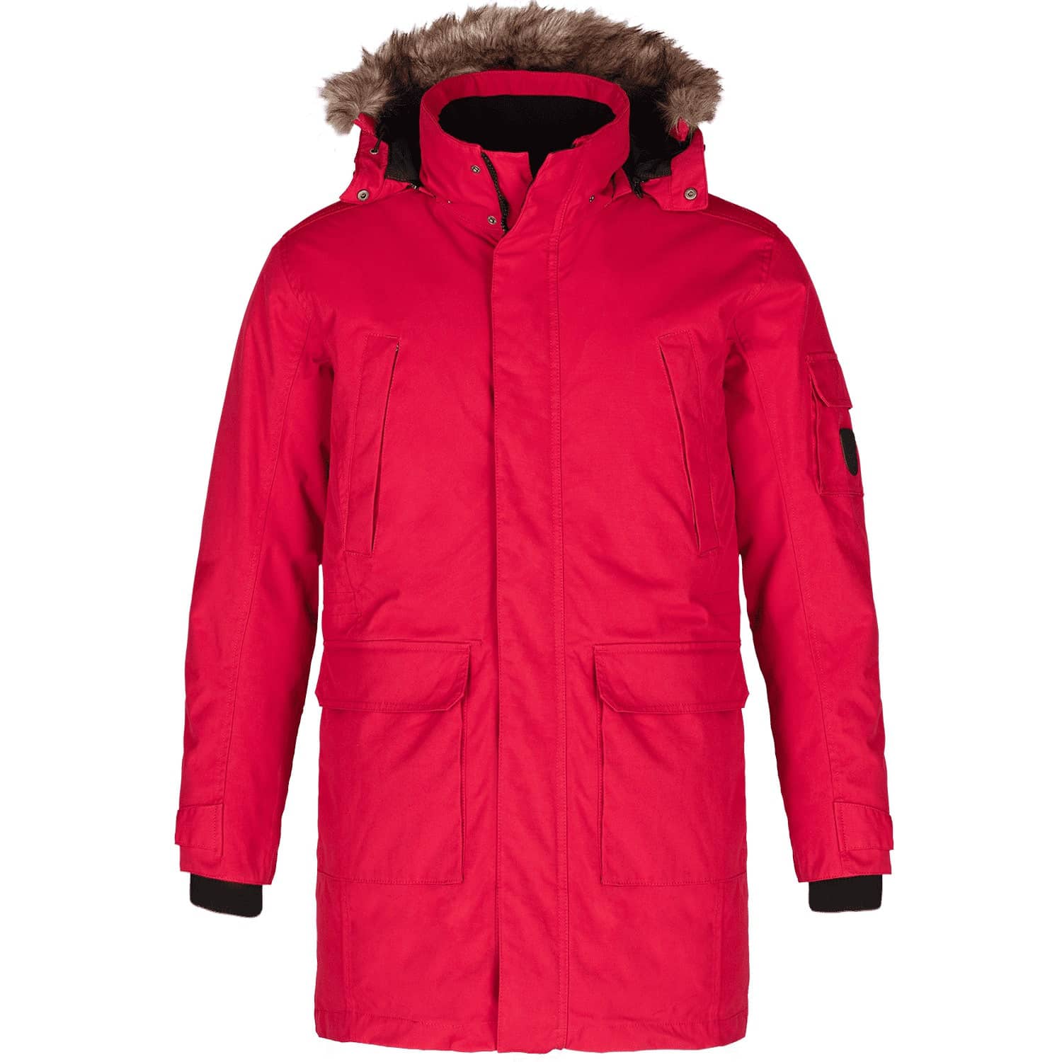 Red Parka with Faux Fur Trim