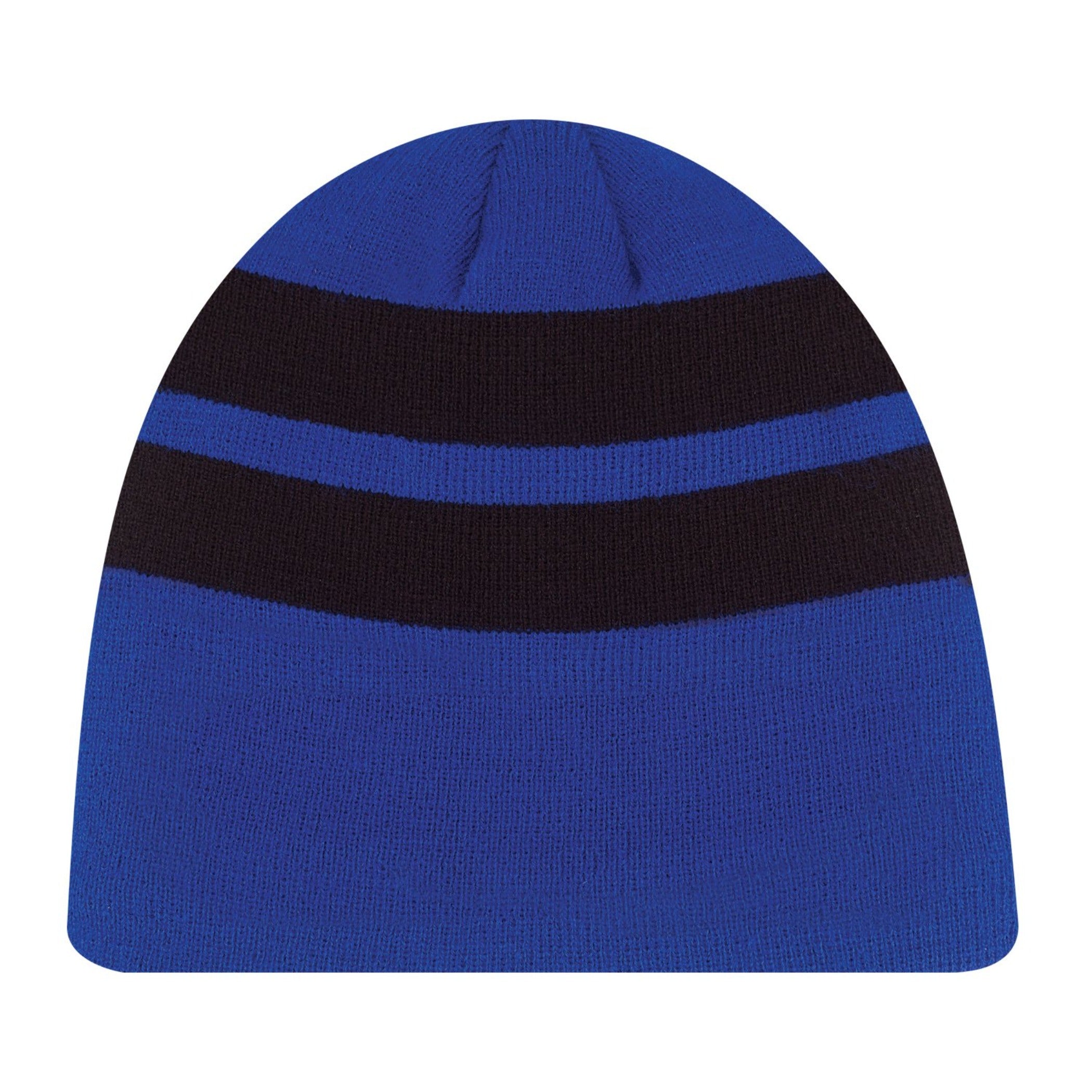 black and royal striped beanie