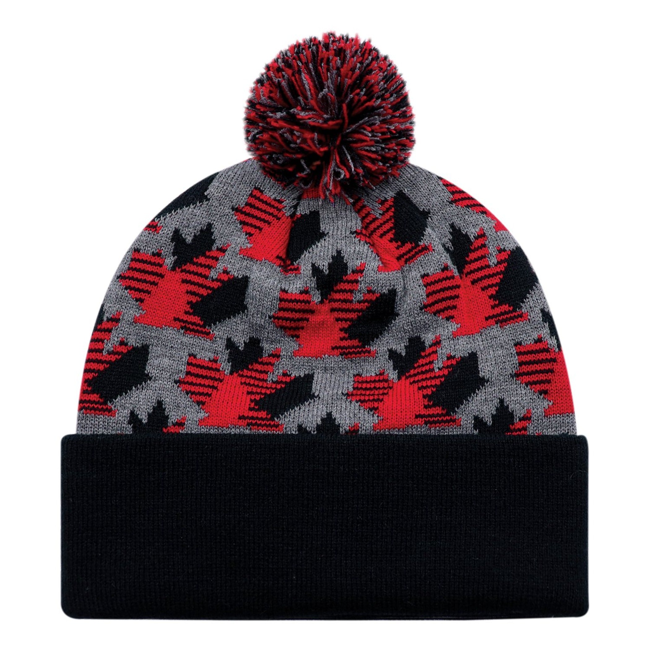 Maple Leaf Pom Pom Cuff Toque